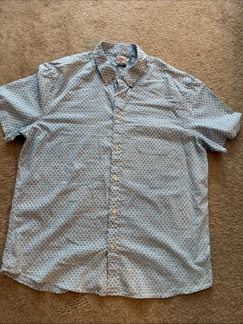 Faherty Light Blue Geometric Short-Sleeve Button-Down Shirt
